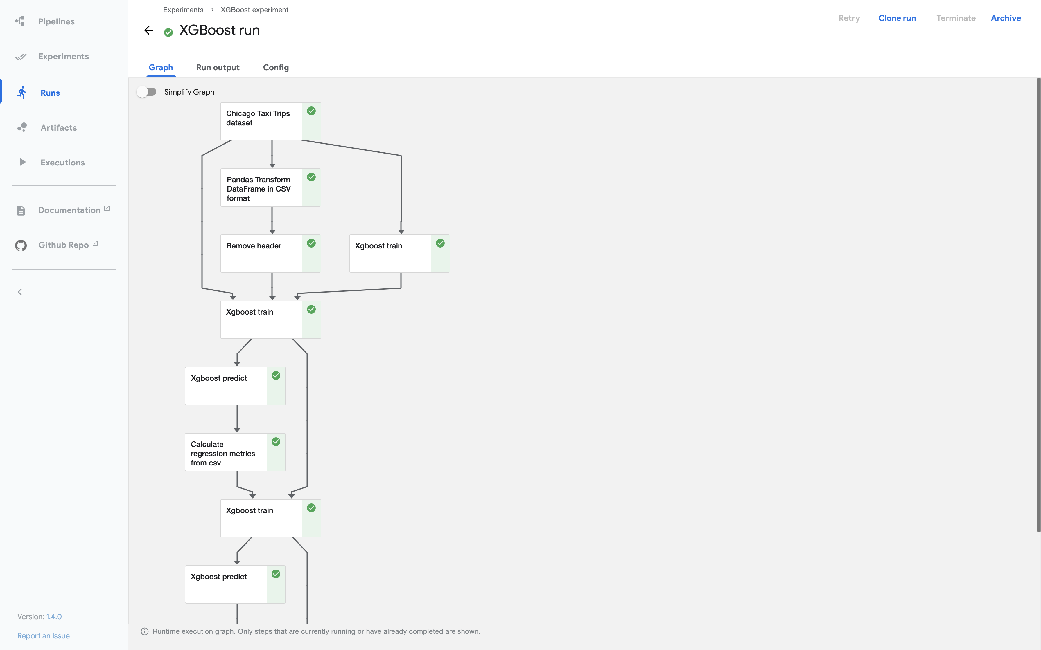 Kubeflow Pipelines interface inside Cebule for building, running, and monitoring multi-step research workflows